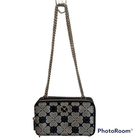 Kate Spade Odette Jacquard Chain Crossbody Bag Purse Double Zip Glitter Logo - Picture 2 of 12